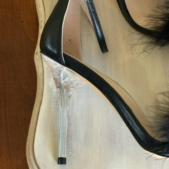 Eriken Urben WOMEN'S STRAPPY BLACK HEELS WITH FEATHERS Size 8 - Picture 9 of 15